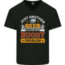 Beer Drinker With Rugby Problem Mens V-Neck Cotton T-Shirt Black