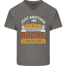 Beer Drinker With Rugby Problem Mens V-Neck Cotton T-Shirt Charcoal