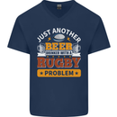 Beer Drinker With Rugby Problem Mens V-Neck Cotton T-Shirt Navy Blue