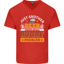 Beer Drinker With Rugby Problem Mens V-Neck Cotton T-Shirt Red