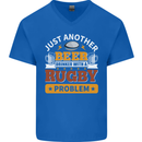Beer Drinker With Rugby Problem Mens V-Neck Cotton T-Shirt Royal Blue