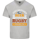 Beer Drinker With Rugby Problem Mens V-Neck Cotton T-Shirt Sports Grey