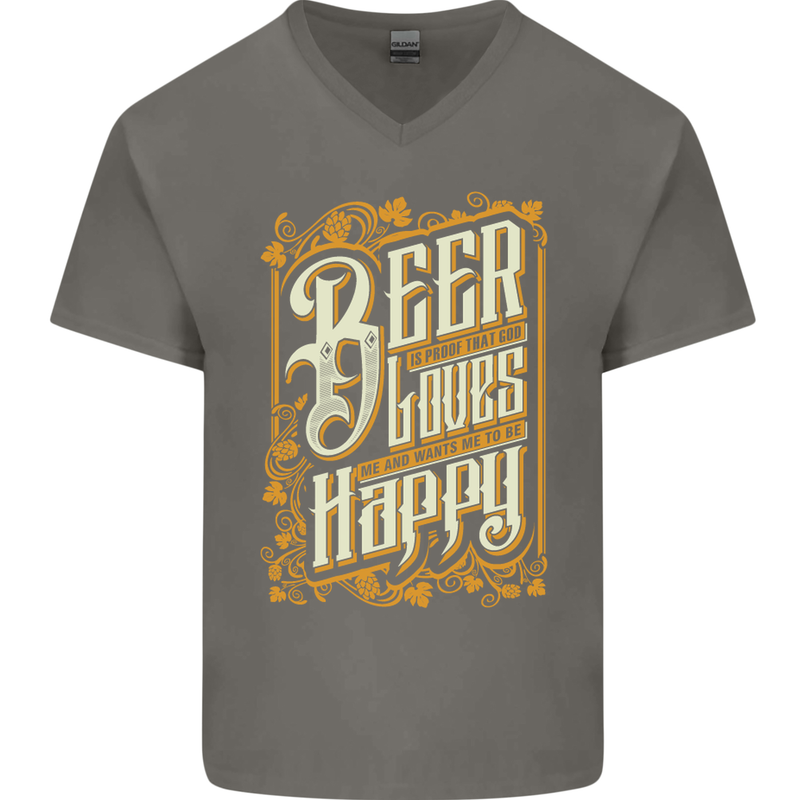 Beer Is Proof That God Loves Funny Alcohol Mens V-Neck Cotton T-Shirt Charcoal
