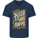 Beer Is Proof That God Loves Funny Alcohol Mens V-Neck Cotton T-Shirt Navy Blue