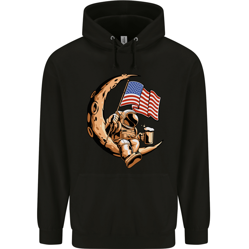 Beer Moon USA Flag Astronaut Space Alcohol Childrens Kids Hoodie Black
