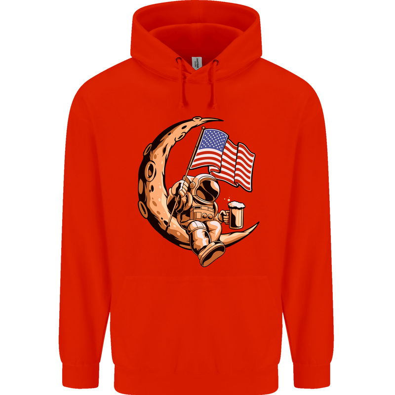 Beer Moon USA Flag Astronaut Space Alcohol Childrens Kids Hoodie Bright Red