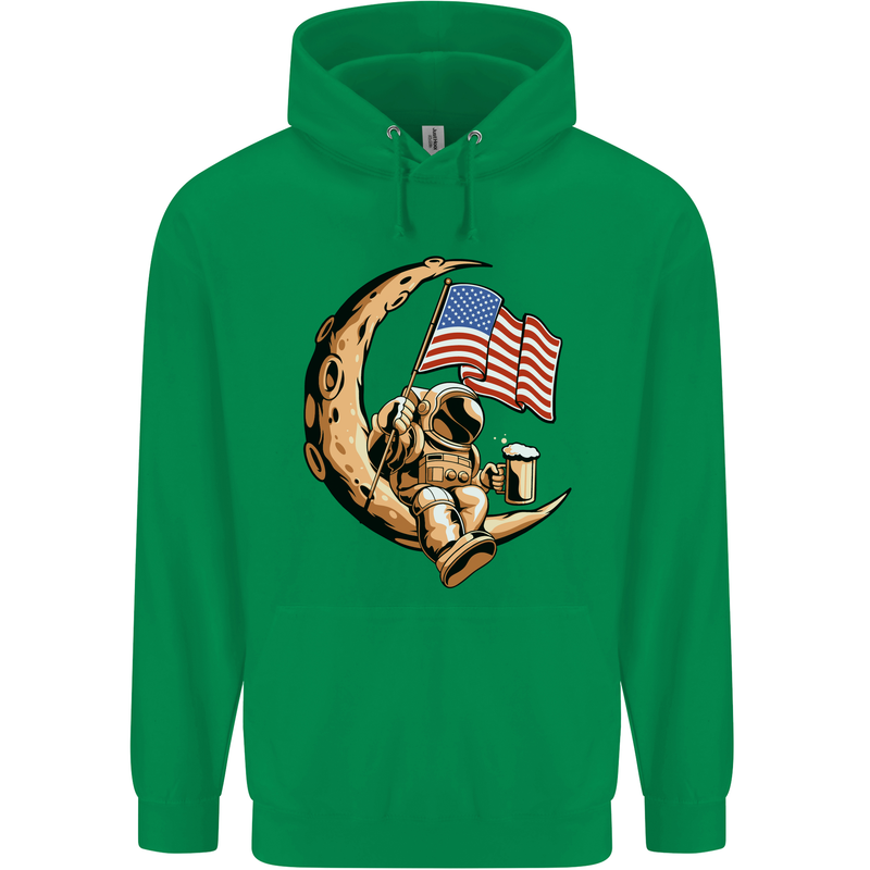 Beer Moon USA Flag Astronaut Space Alcohol Childrens Kids Hoodie Irish Green