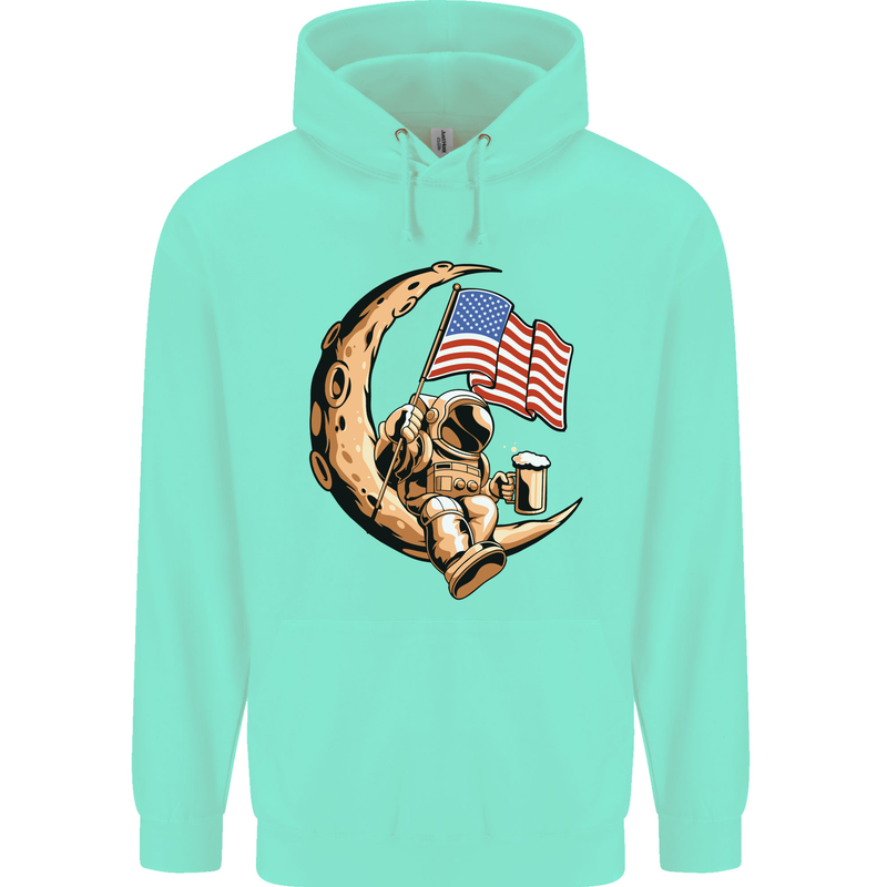 Beer Moon USA Flag Astronaut Space Alcohol Childrens Kids Hoodie Peppermint
