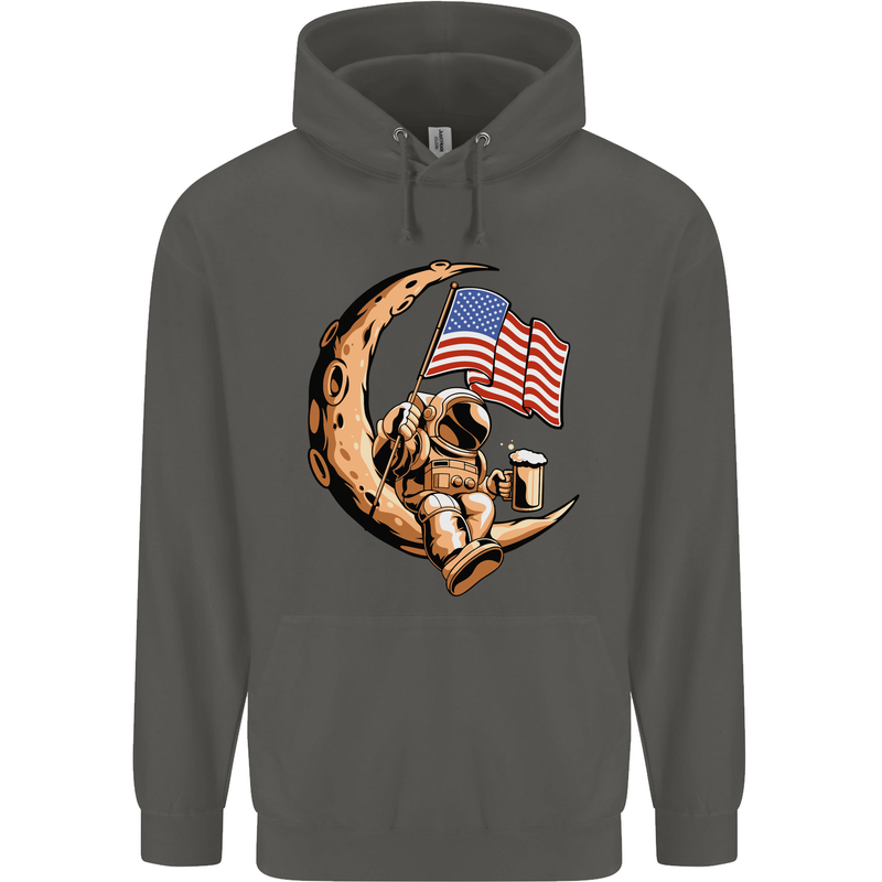 Beer Moon USA Flag Astronaut Space Alcohol Childrens Kids Hoodie Storm Grey