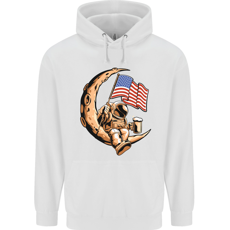 Beer Moon USA Flag Astronaut Space Alcohol Childrens Kids Hoodie White