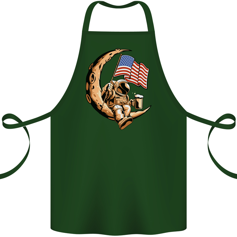 Beer Moon USA Flag Astronaut Space Alcohol Cotton Apron 100% Organic Forest Green