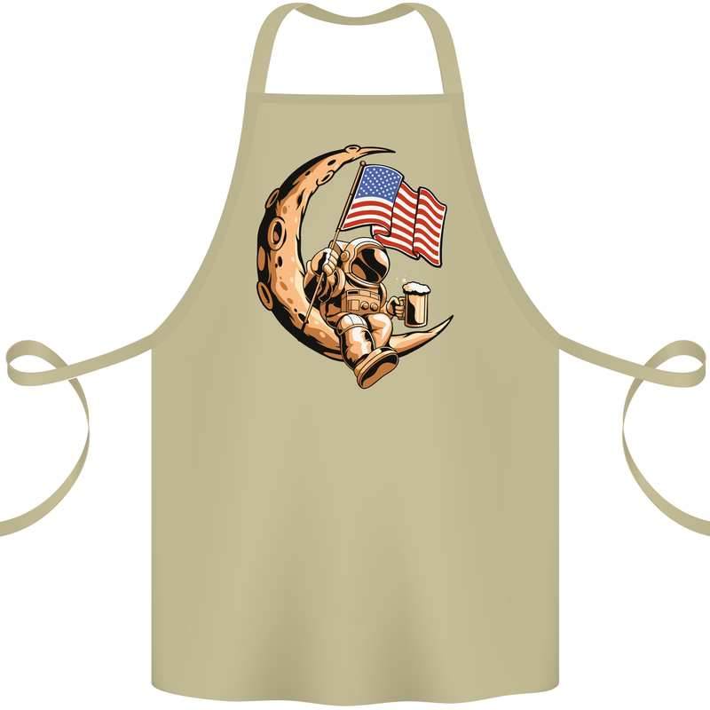 Beer Moon USA Flag Astronaut Space Alcohol Cotton Apron 100% Organic Khaki