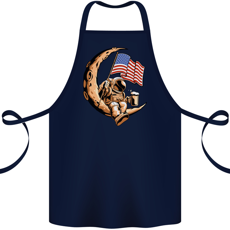 Beer Moon USA Flag Astronaut Space Alcohol Cotton Apron 100% Organic Navy Blue