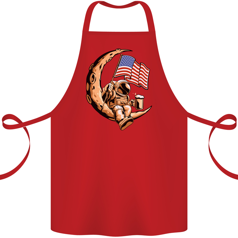 Beer Moon USA Flag Astronaut Space Alcohol Cotton Apron 100% Organic Red