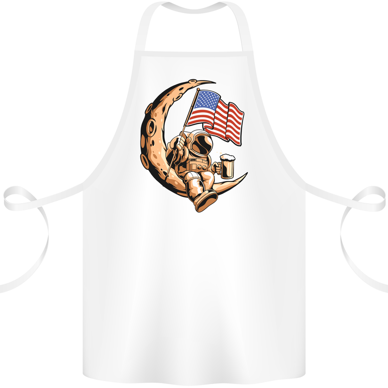 Beer Moon USA Flag Astronaut Space Alcohol Cotton Apron 100% Organic White