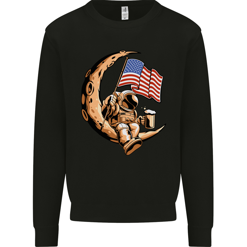 Beer Moon USA Flag Astronaut Space Alcohol Kids Sweatshirt Jumper Black