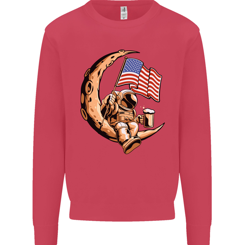 Beer Moon USA Flag Astronaut Space Alcohol Kids Sweatshirt Jumper Heliconia