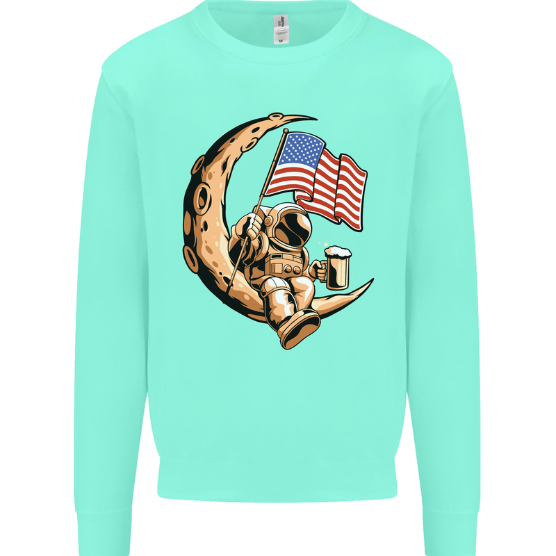Beer Moon USA Flag Astronaut Space Alcohol Kids Sweatshirt Jumper Peppermint