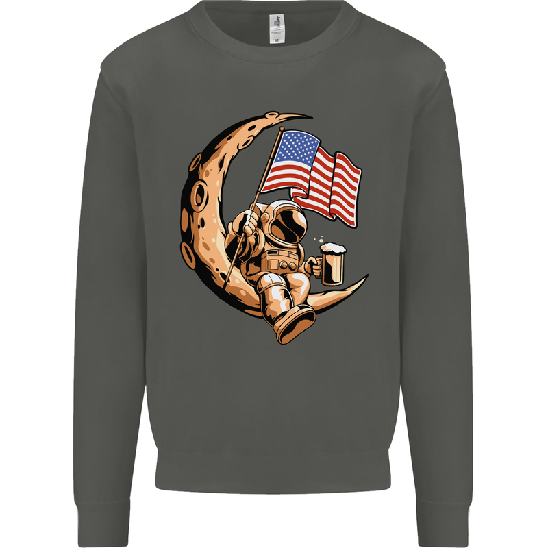 Beer Moon USA Flag Astronaut Space Alcohol Kids Sweatshirt Jumper Storm Grey