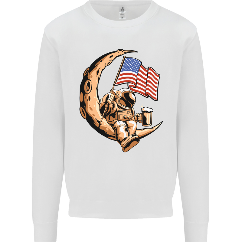 Beer Moon USA Flag Astronaut Space Alcohol Kids Sweatshirt Jumper White