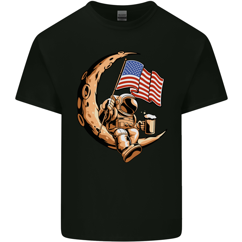 Beer Moon USA Flag Astronaut Space Alcohol Kids T-Shirt Childrens Black