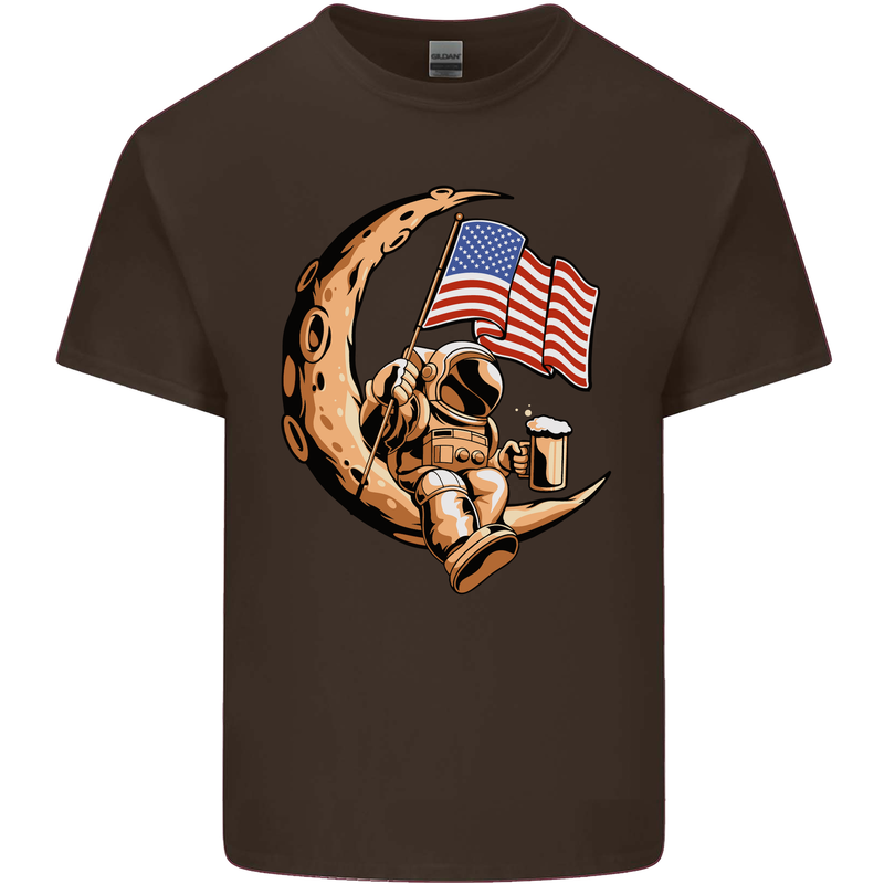 Beer Moon USA Flag Astronaut Space Alcohol Kids T-Shirt Childrens Chocolate