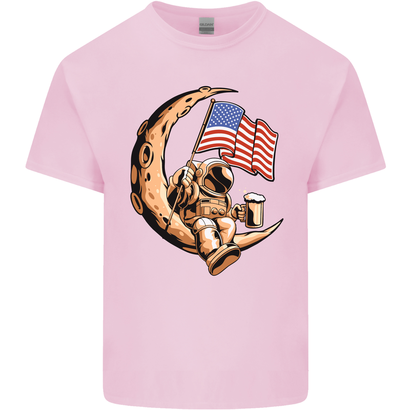 Beer Moon USA Flag Astronaut Space Alcohol Kids T-Shirt Childrens Light Pink