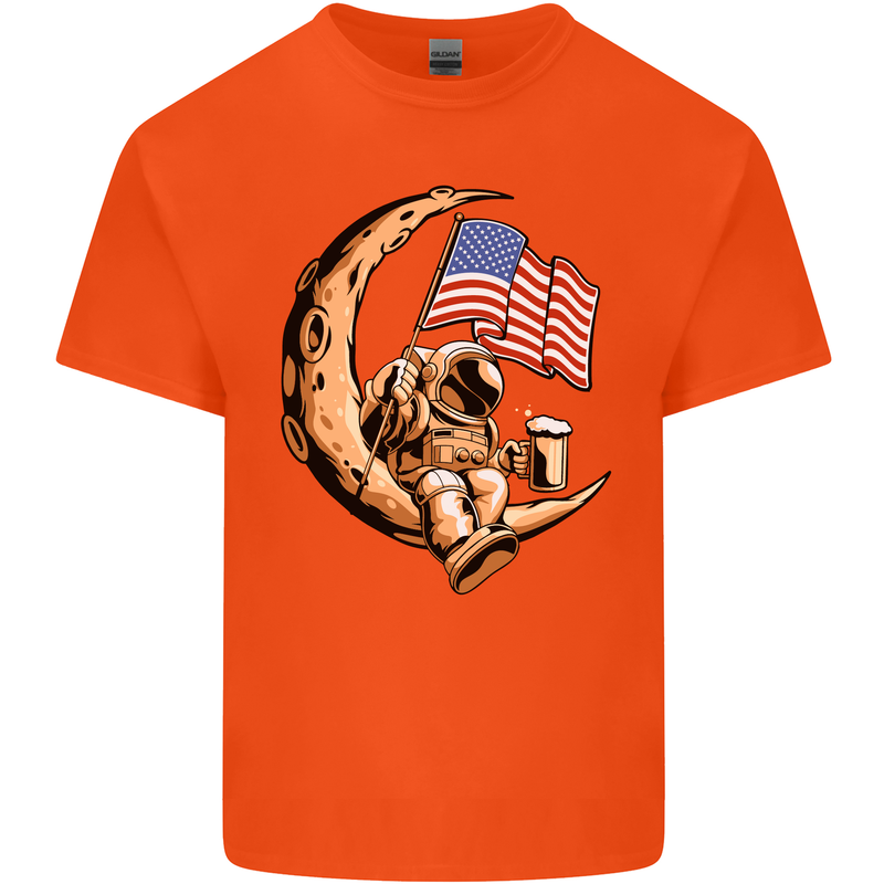 Beer Moon USA Flag Astronaut Space Alcohol Kids T-Shirt Childrens Orange