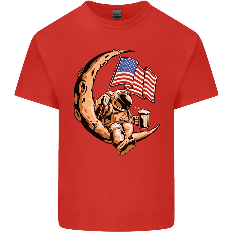 Beer Moon USA Flag Astronaut Space Alcohol Kids T-Shirt Childrens Red