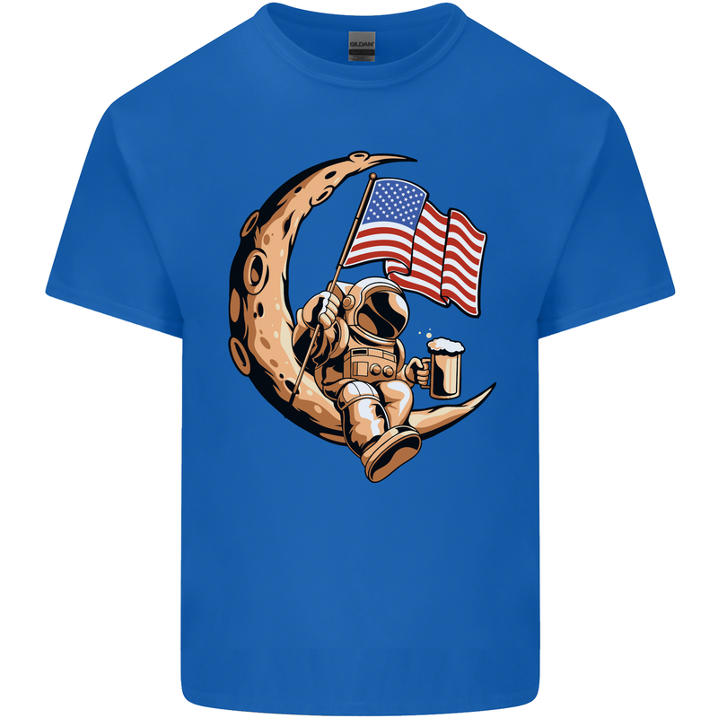 Beer Moon USA Flag Astronaut Space Alcohol Kids T-Shirt Childrens Royal Blue