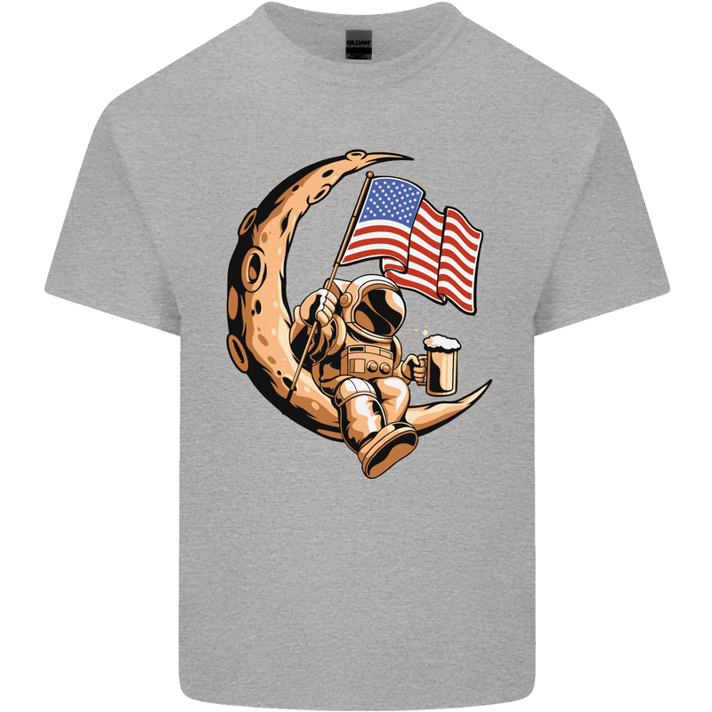 Beer Moon USA Flag Astronaut Space Alcohol Kids T-Shirt Childrens Sports Grey