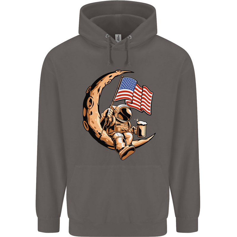Beer Moon USA Flag Astronaut Space Alcohol Mens 80% Cotton Hoodie Charcoal