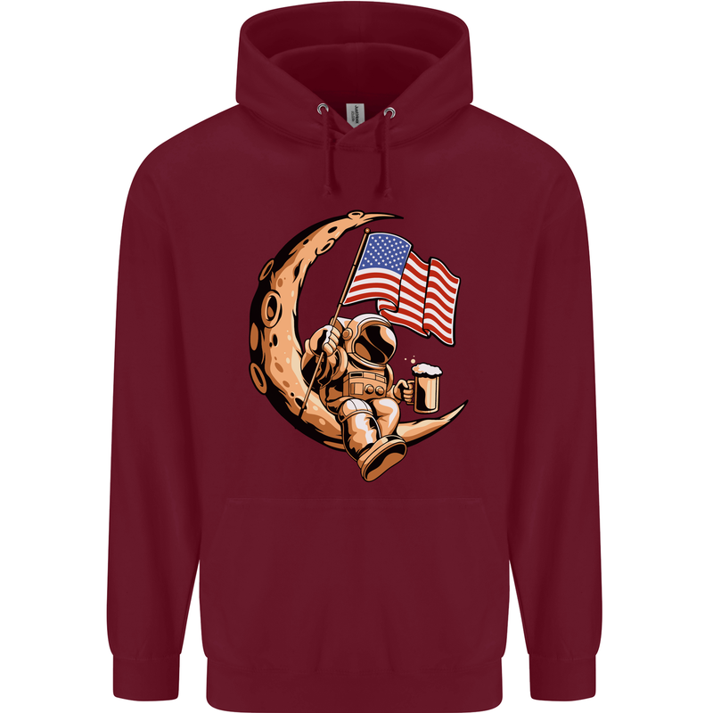 Beer Moon USA Flag Astronaut Space Alcohol Mens 80% Cotton Hoodie Maroon