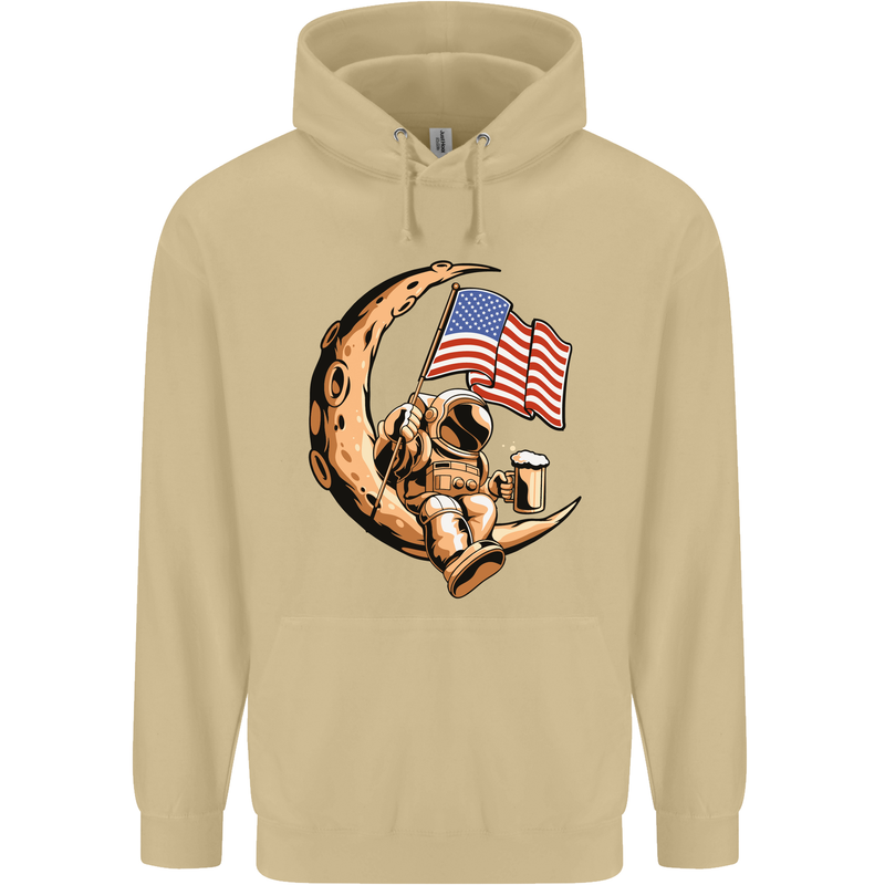 Beer Moon USA Flag Astronaut Space Alcohol Mens 80% Cotton Hoodie Sand