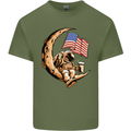 Beer Moon USA Flag Astronaut Space Alcohol Mens Cotton T-Shirt Tee Top Military Green