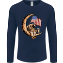 Beer Moon USA Flag Astronaut Space Alcohol Mens Long Sleeve T-Shirt Navy Blue