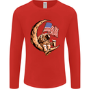 Beer Moon USA Flag Astronaut Space Alcohol Mens Long Sleeve T-Shirt Red