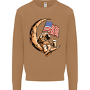 Beer Moon USA Flag Astronaut Space Alcohol Mens Sweatshirt Jumper Caramel Latte