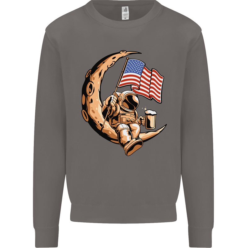 Beer Moon USA Flag Astronaut Space Alcohol Mens Sweatshirt Jumper Charcoal