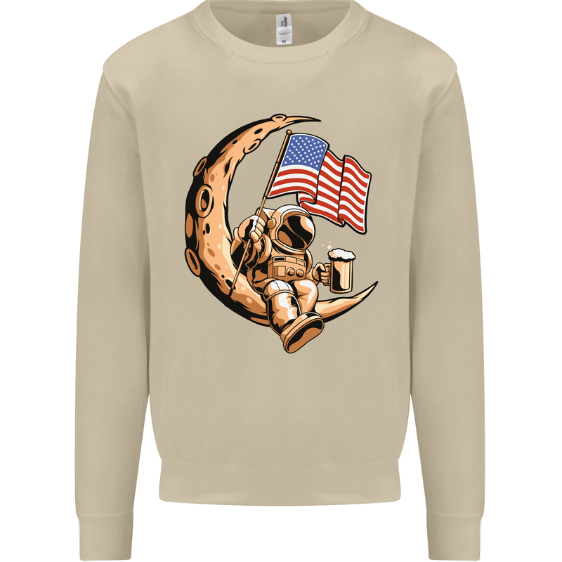 Beer Moon USA Flag Astronaut Space Alcohol Mens Sweatshirt Jumper Sand