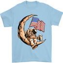 Beer Moon USA Flag Astronaut Space Alcohol Mens T-Shirt Cotton Gildan Light Blue