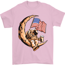 Beer Moon USA Flag Astronaut Space Alcohol Mens T-Shirt Cotton Gildan Light Pink