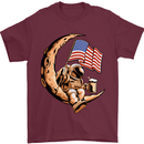 Beer Moon USA Flag Astronaut Space Alcohol Mens T-Shirt Cotton Gildan Maroon