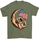 Beer Moon USA Flag Astronaut Space Alcohol Mens T-Shirt Cotton Gildan Military Green