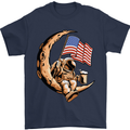 Beer Moon USA Flag Astronaut Space Alcohol Mens T-Shirt Cotton Gildan Navy Blue