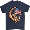 Beer Moon USA Flag Astronaut Space Alcohol Mens T-Shirt Cotton Gildan Navy Blue