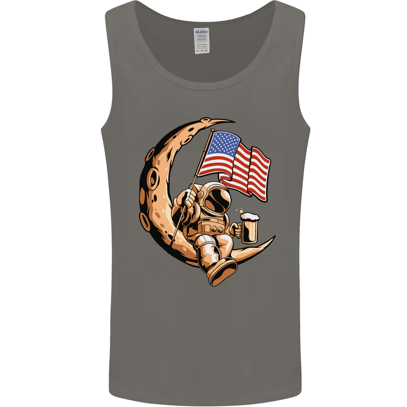 Beer Moon USA Flag Astronaut Space Alcohol Mens Vest Tank Top Charcoal