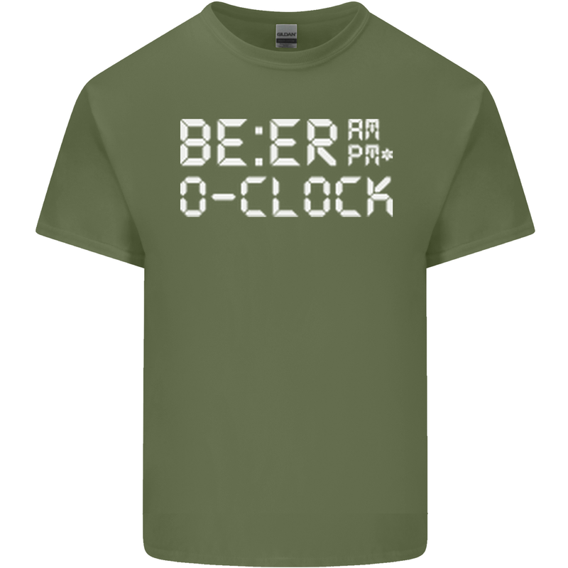 Beer O'Clock Funny Alcohol Drunk Humor Mens Cotton T-Shirt Tee Top Military Green
