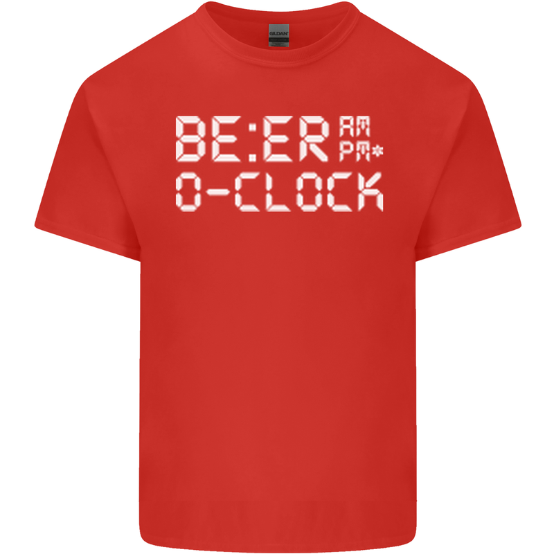 Beer O'Clock Funny Alcohol Drunk Humor Mens Cotton T-Shirt Tee Top Red