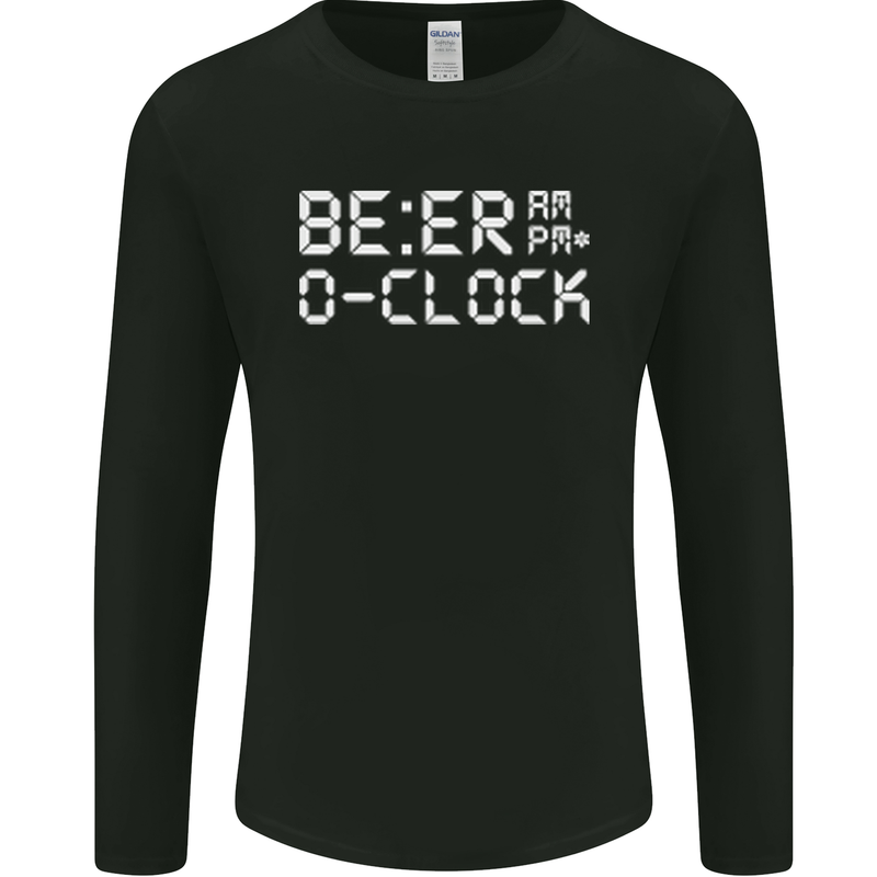 Beer O'Clock Funny Alcohol Drunk Humor Mens Long Sleeve T-Shirt Black
